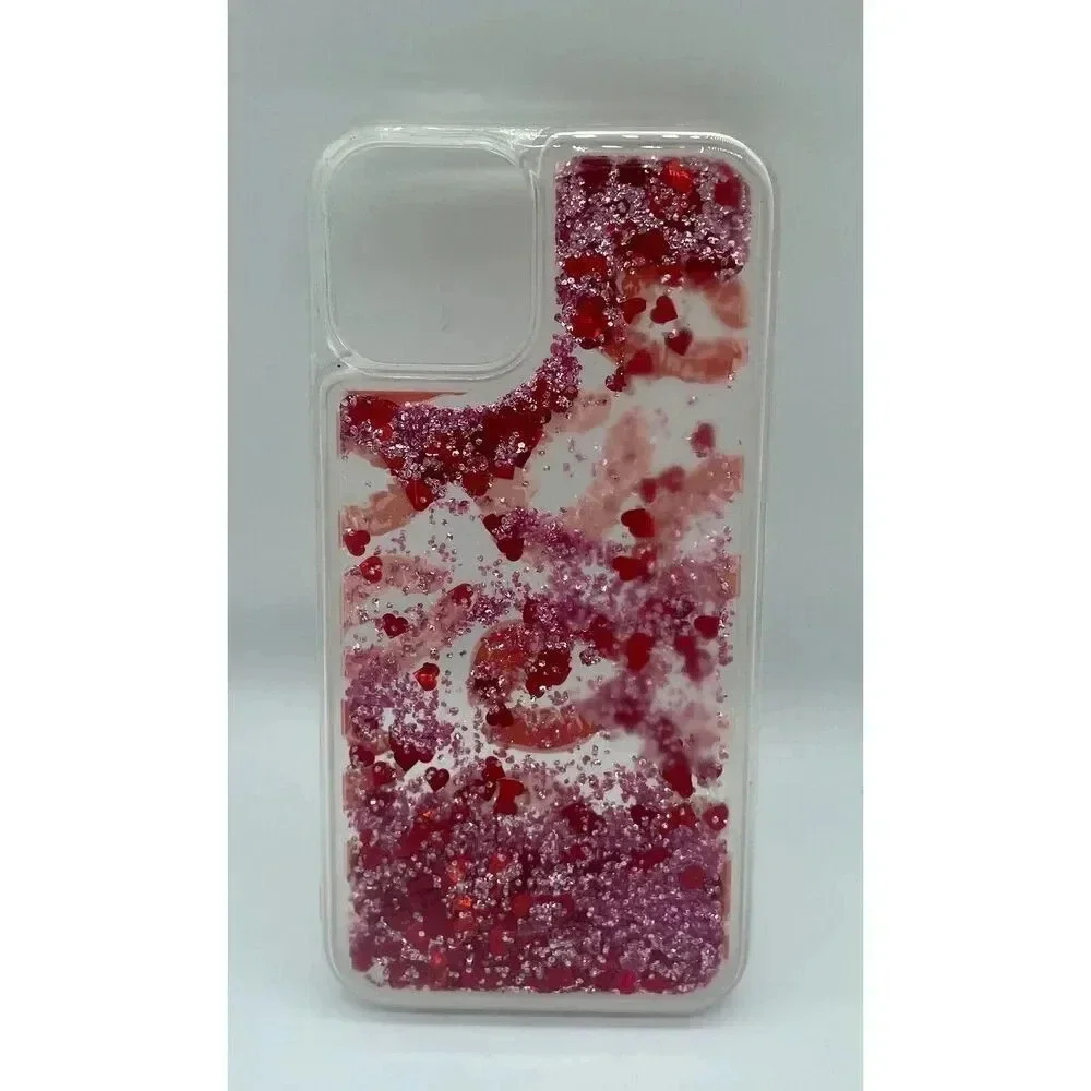 Liquid Glitter Red Lips Clear Pink Red iPhone 12 & 12‎ Pro Case 6.1” Shockproof
